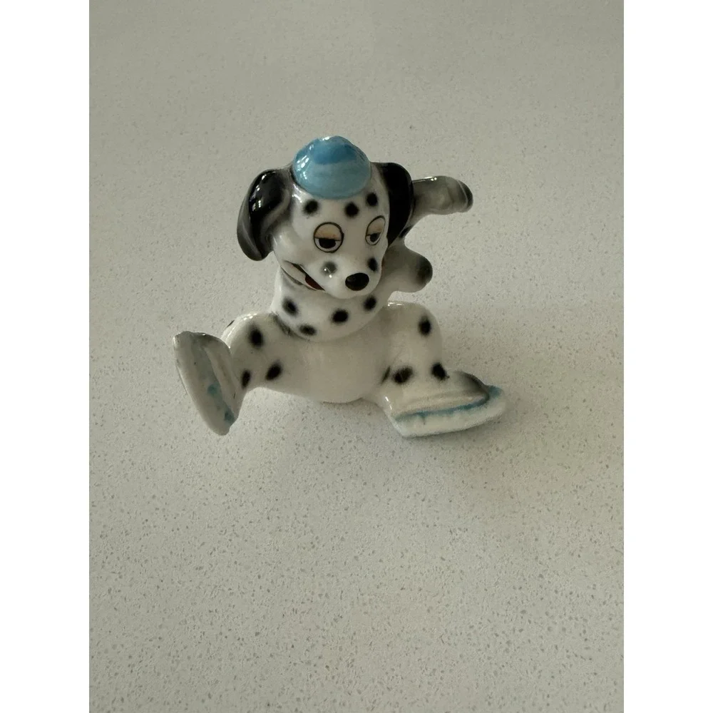 Whimsical Ice Skating Dalmation Dog Porcelain Figurine Black White Japan‎